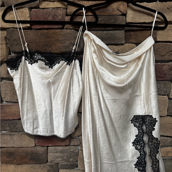 J. Crew Cream Camisole and Skirt with Black Lace Detail